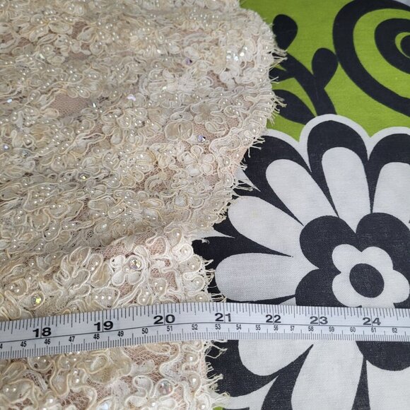 Sequin pearl beaded rhinestone accented boning ice skater bridal semi sheer lace - Picture 12 of 13